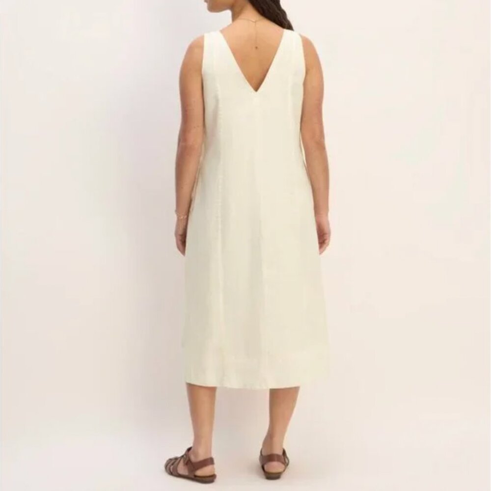 NEW Everlane The Linen V-Neck Midi Dress Womens 2 Bone - Picture 5 of 12